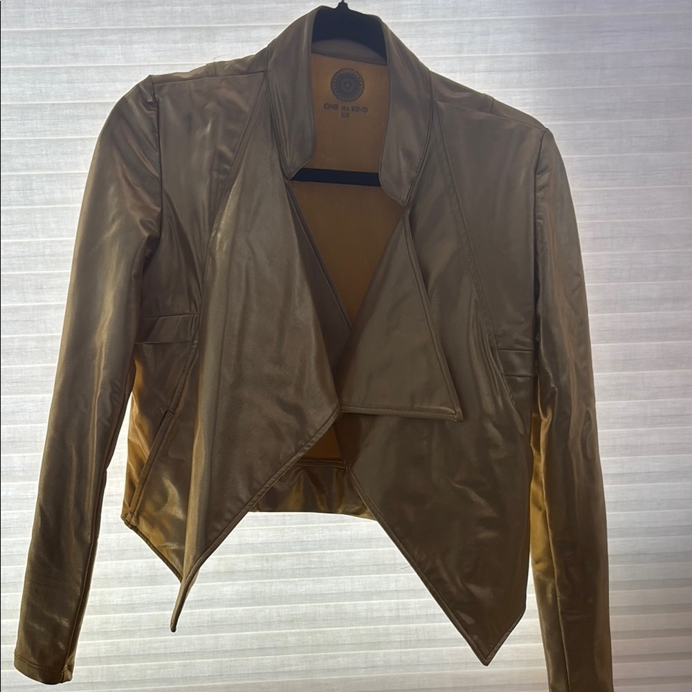 Gold Blazer with Asymmetrical Waterfall Front